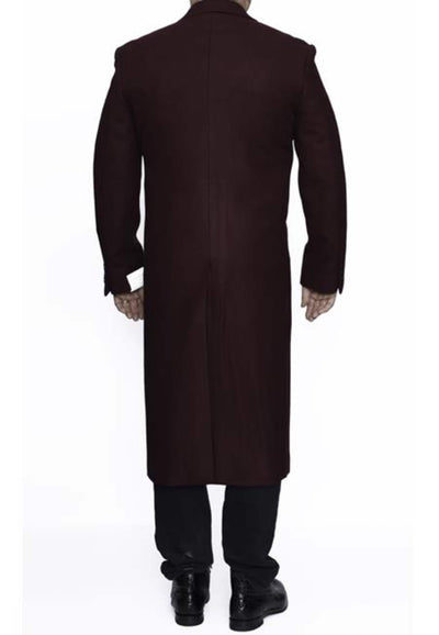 3 Button Ankle length Wool Dress Top Coat/Overcoat In Burgundy 3   - from alligatorwarehouse.com