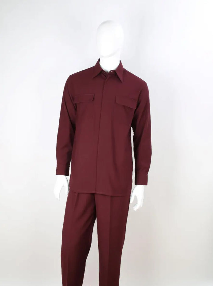 Men’s Apollo King Burgundy 2 Piece Walking Suit with Long Sleeve Shirt Jacket and Matching Pants