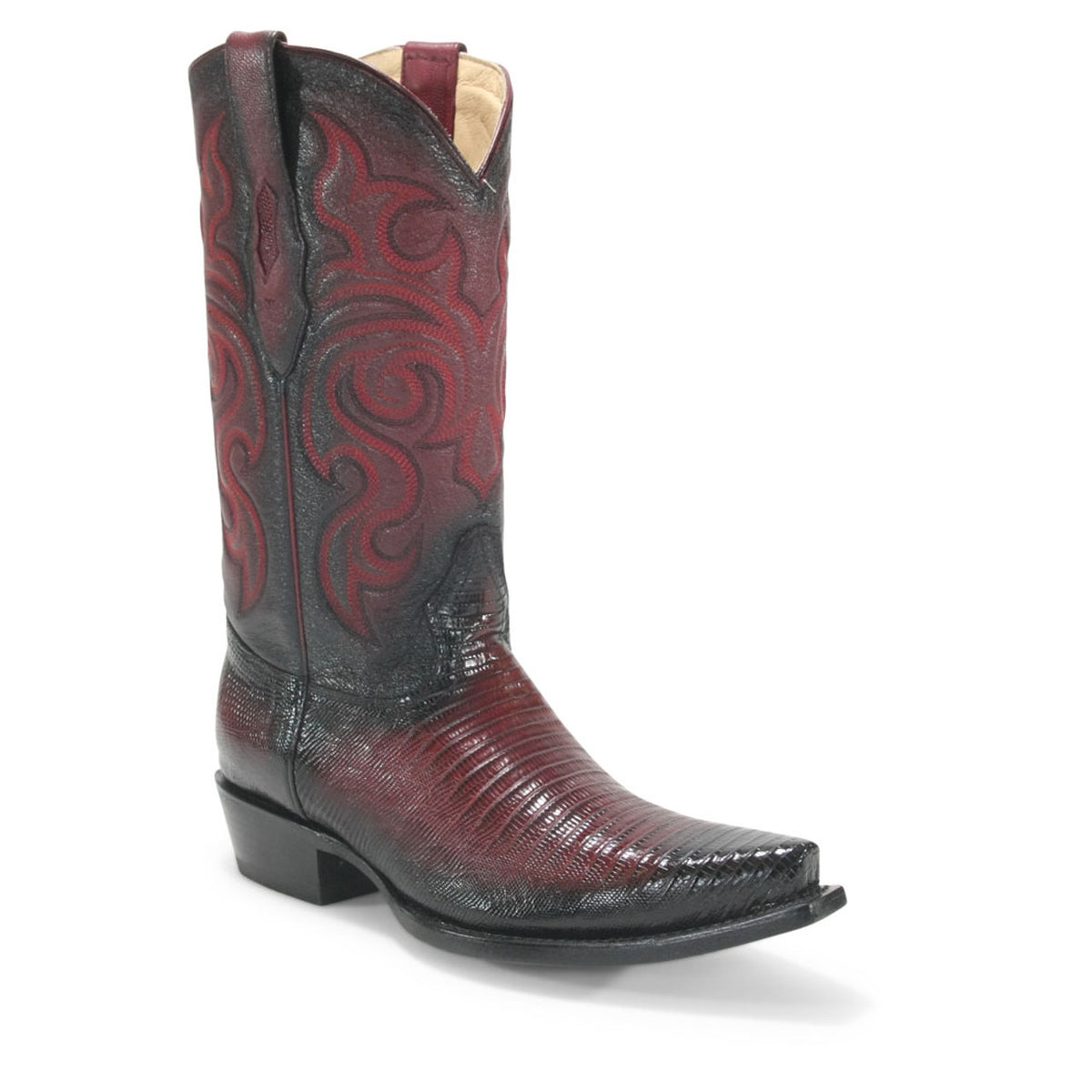 Los Altos Burgundy Teju Lizard Snip Toe Boots