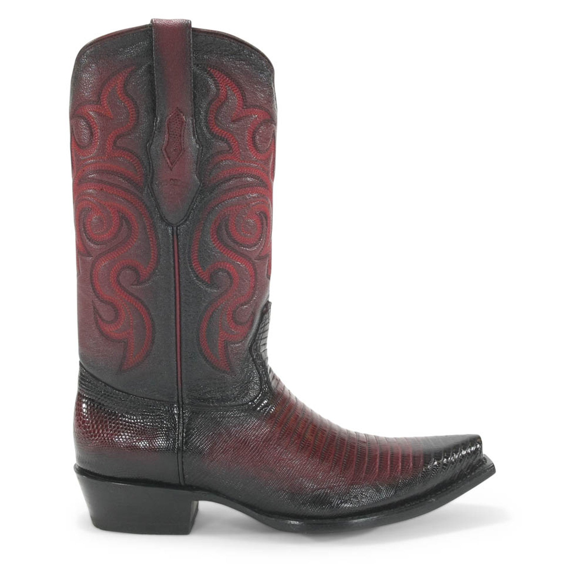 Los Altos Burgundy Teju Lizard Snip Toe Boots