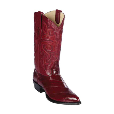 Los Altos Men's Burgundy Genuine Eel Skin J-Toe Boots 1   - from alligatorwarehouse.com