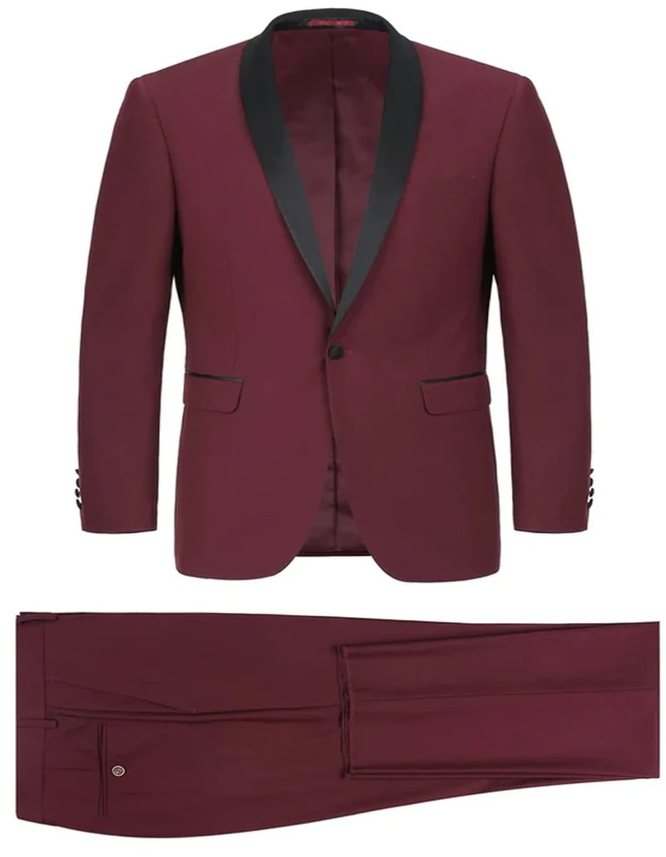 Mens Burgundy Prom Tuxedo - Maroon Wedding Dinner Traditional Suit