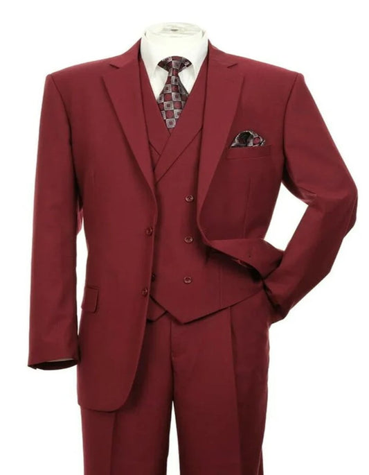 Pleated?ÿDress?ÿMen?ÿSuits - Mens 2 Button Pleated Pant Classic Fit Double Breasted Burgundy Suit