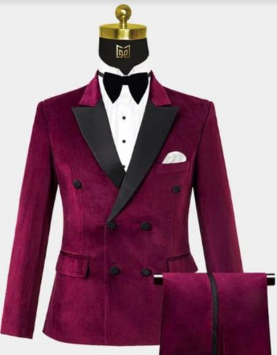 Burgundy Tuxedo - Maroon Burgundy Color - Mens Burgundy Velvet Tuxedo - Velvet Suits Double Breasted Tuxedo Suits - Slim Fit 1   - from alligatorwarehouse.com