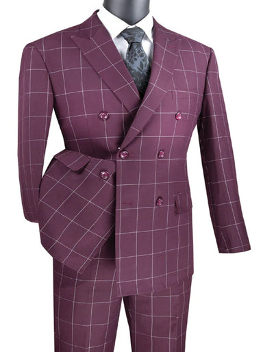 1920's Mens Vested Bold Gangster Vintage Plaid Suit With White Vest in Burgundy 1   - from alligatorwarehouse.com