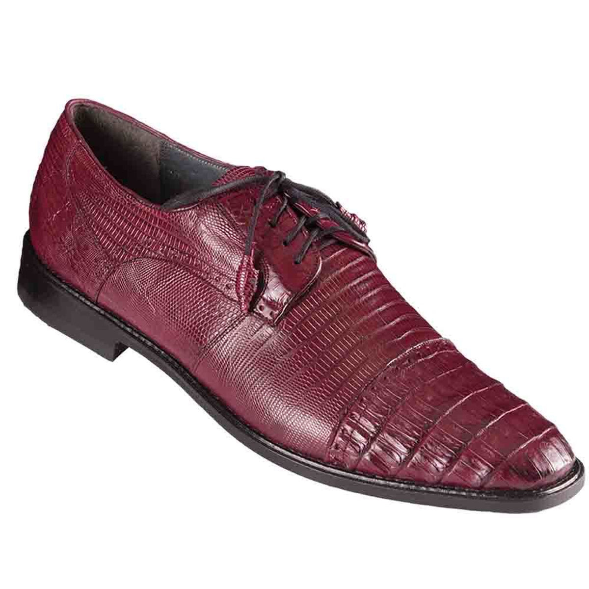 Los Altos Burgundy Caiman Belly & Teju Lizard Cap Toe Oxford Men's Lace Up Shoes