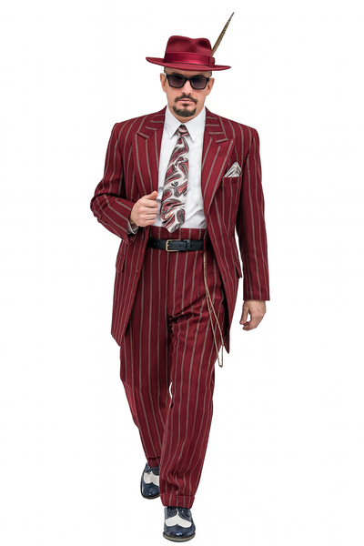 Burgundy Pinstripe Zoot Suit – 3 Piece 1920s/1930s Gangster Outfit (Jacket and Pants and Vest)  Vintage Fashion 7   - from alligatorwarehouse.com