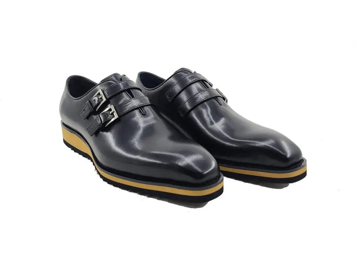 Carrucci Burnished Leather Double Monk Strap Whole Cut Shoe
