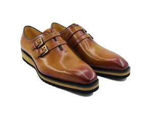 Carrucci Burnished Leather Double Monk Strap Whole Cut Shoe