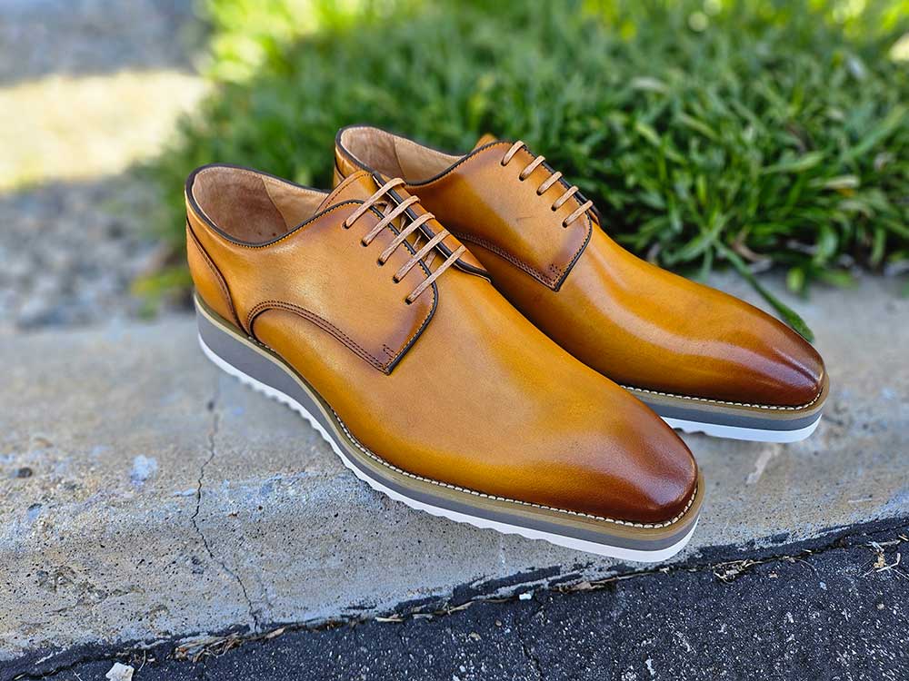 Burnished Lace-up Leather Derby