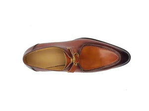 Carrucci Burnished Leather Moc Toe Single Monk Loafer
