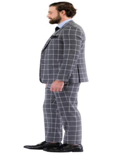 Mens Plaid Suit - Windowpane Pattern With Vest - Business Suit Grey 3   - from alligatorwarehouse.com