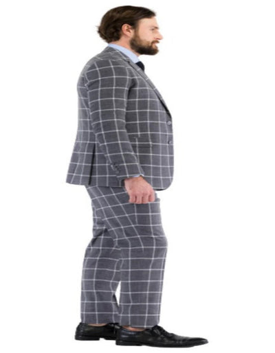Mens Plaid Suit - Windowpane Pattern With Vest - Business Suit Grey 5   - from alligatorwarehouse.com