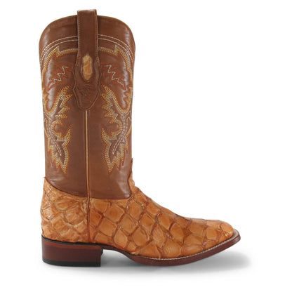 Los Altos Square Toe Buttercup Glossy Pirarucu Yellow Gold Boots