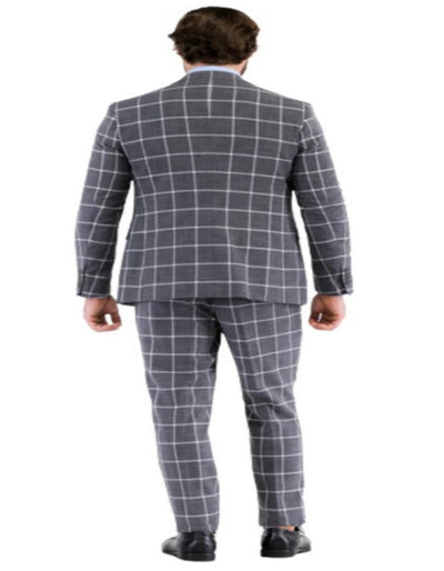 Mens Plaid Suit - Windowpane Pattern With Vest - Business Suit Grey 6   - from alligatorwarehouse.com