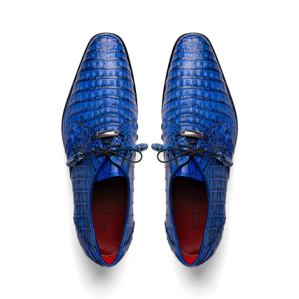 Marco Di Milano Lacio Men's Shoes Electric Blue Genuine Caiman Crocodile Dress Derby Oxfords