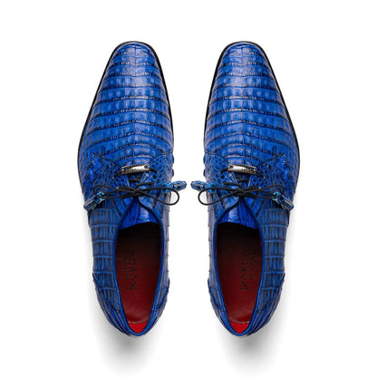 Marco Di Milano Lacio Men's Shoes Electric Blue Genuine Caiman Crocodile Dress Derby Oxfords