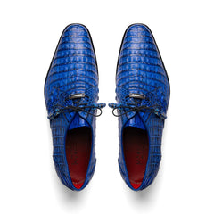 Marco Di Milano Lacio Men's Shoes Electric Blue Genuine Caiman Crocodile Dress Derby Oxfords