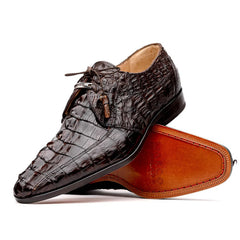 Marco Di Milano Cancun Men's Shoes Brown Exotic Hornback Crocodile Skin Derby Oxfords