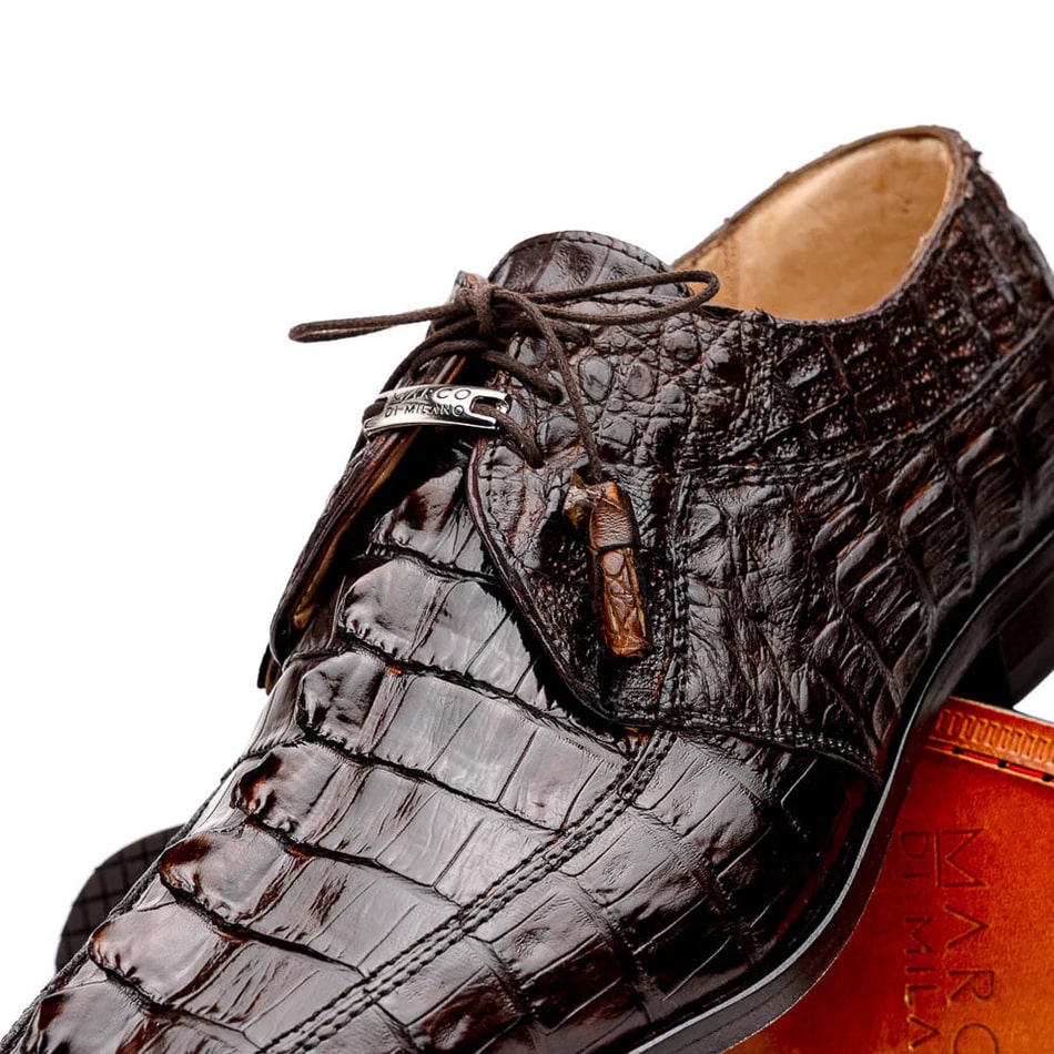 Marco Di Milano Cancun Men's Shoes Brown Exotic Hornback Crocodile Skin Derby Oxfords