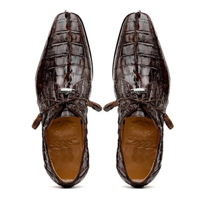 Marco Di Milano Cancun Men's Shoes Brown Exotic Hornback Crocodile Skin Derby Oxfords