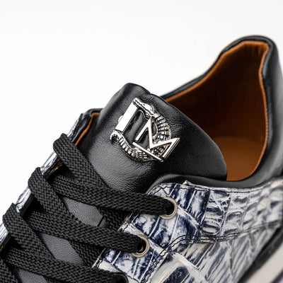 Marco Di Milano Portici Men's Shoes Newspaper & Black Exotic Lizard / Crocodile Casual Sneakers 4 PORTICI_CAIMAN-LIZARD TEJU_NEWSPAPER_8.5  - from alligatorwarehouse.com