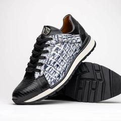 Marco Di Milano Portici Men's Shoes Newspaper & Black Exotic Lizard / Crocodile Casual Sneakers