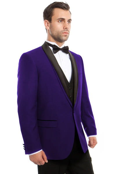 Men's One Button Vested Satin Trimmed Shawl Lapel Tuxedo in Purple 1 HU-3854  - from alligatorwarehouse.com