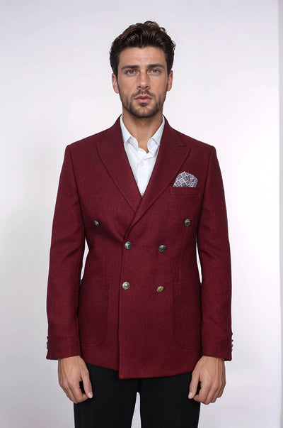 Mens Burgundy Slim Fit Blazer – Sharp Double Breasted Design 1   - from alligatorwarehouse.com