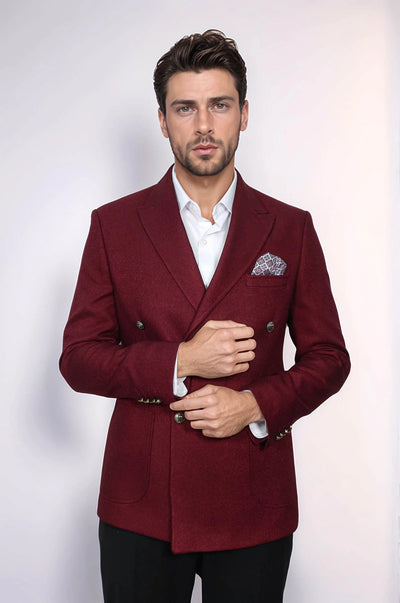 Mens Burgundy Slim Fit Blazer – Sharp Double Breasted Design 7   - from alligatorwarehouse.com