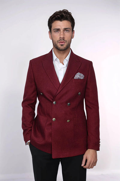Mens Burgundy Slim Fit Blazer – Sharp Double Breasted Design 3   - from alligatorwarehouse.com