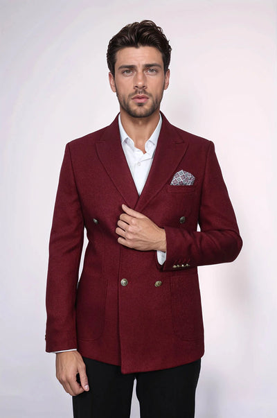 Mens Burgundy Slim Fit Blazer – Sharp Double Breasted Design 5   - from alligatorwarehouse.com