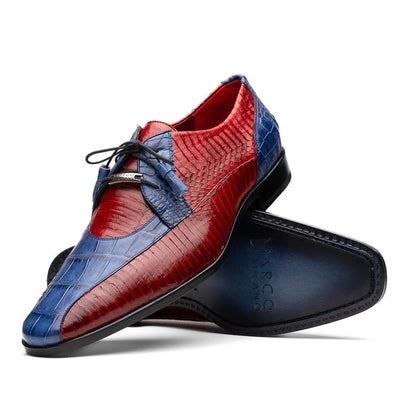 Marco Di Milano Moncalieri Navy & Red Genuine Alligator / Cobra Skin Dress Derby Oxfords 1 MONCALIERI_ALLIGATOR-COBRA_NAVY-RED_8  - from alligatorwarehouse.com