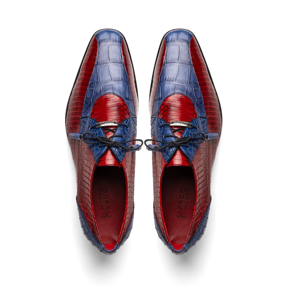 Marco Di Milano Moncalieri Navy & Red Genuine Alligator / Cobra Skin Dress Derby Oxfords