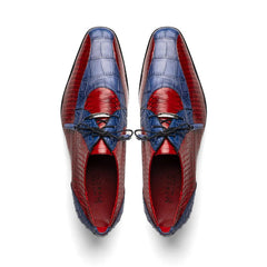 Marco Di Milano Moncalieri Navy & Red Genuine Alligator / Cobra Skin Dress Derby Oxfords