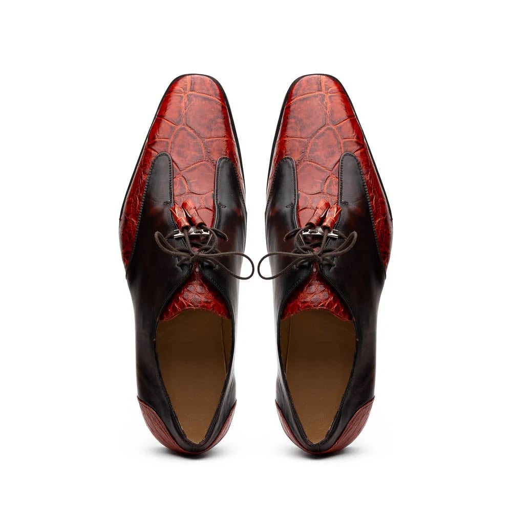 Marco Di Milano Anzio Exotic Alligator & Calfskin Leather Cognac Oxfords