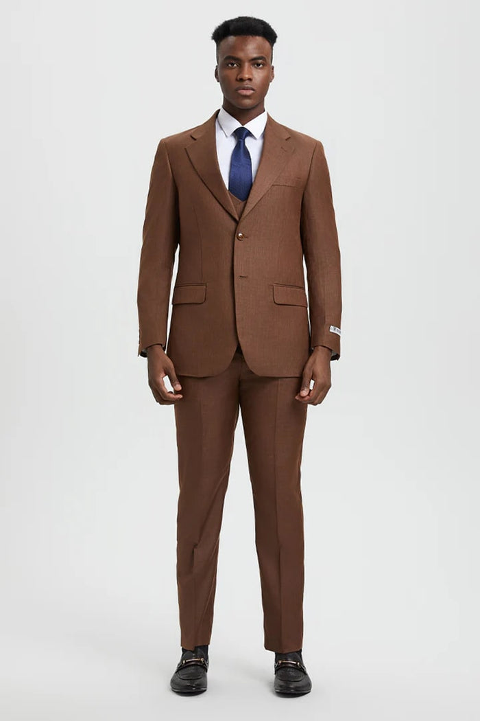 Brown Wedding Suit - Jacket + Pants - Light Brown Tuxedo - Light Brown Groomsmen Stacy Adam Suit