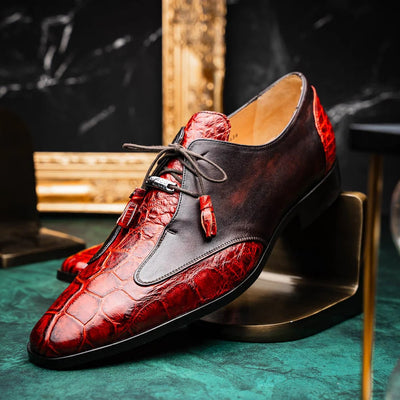 Marco Di Milano Anzio Exotic Alligator & Calfskin Leather Cognac Oxfords 2 ANZIO_ALLIGATOR_COGNAC_8  - from alligatorwarehouse.com