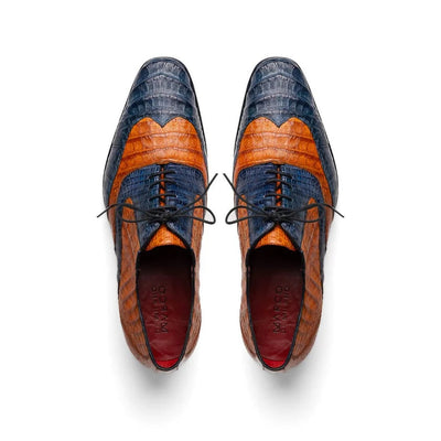 Marco Di Milano Luciano Men's Shoes Exotic Crocodile Classic Wingtip Dress Derby Oxfords 13 LUCIANO_CAIMAN FUSCUS_NAVY-BROWN_8  - from alligatorwarehouse.com