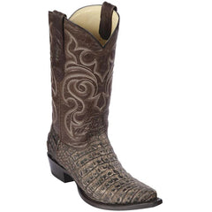 Los Altos Boots - Mens Dress Cowboy Boot - Low Priced Sanded Brown Caiman Belly Snip Toe Boots- in Brown Sanded