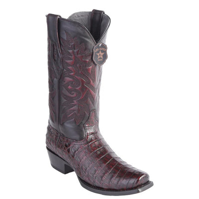 Los Altos Boots - Mens Dress Cowboy Boot - Low Priced Black Cherry Caiman Belly Square Toe Cowboy Boots- in Black Cherry 1   - from alligatorwarehouse.com