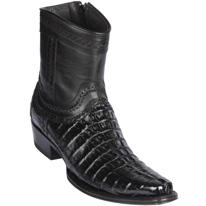 Men’s Los Altos Black Caiman Tail Short Cowboy Boots, Western Dress Boots