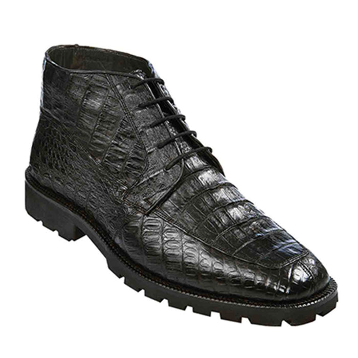 Men’s Los Altos Black Genuine Caiman Crocodile Hornback Ankle Boots, Exotic Lace Up Western Boots