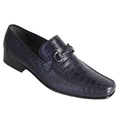Los Altos Navy Genuine Caiman Belly & Lizard Loafer 1   - from alligatorwarehouse.com