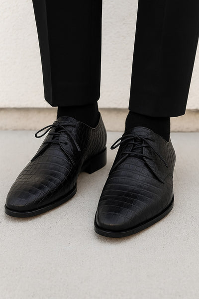 Marco Di Milano Lacio Men's Shoes Black Genuine Caiman Crocodile Dress Derby Oxfords 8 LACIO_CAIMAN FUSCUS_BLACK_8.5  - from alligatorwarehouse.com