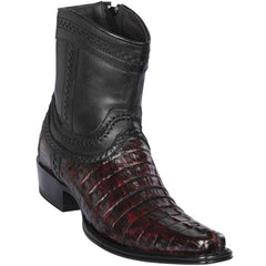 Los Altos Boots - Mens Dress Cowboy Boot - Low Priced Caiman Tail Mens European Square Toe Boots - in Black Cherry