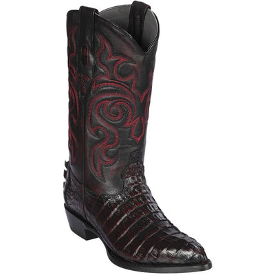 J Toe Cowboy Boots - J Toe Western Boots - Los Altos Boots - Mens Dress Cowboy Boot - Low Priced Caiman Tail Boots J-toe Black Cherry- in Black Cherry 1   - from alligatorwarehouse.com
