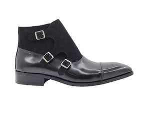 Carrucci Calf & Suede Monk Chukka Boot - Three Buckle Detail