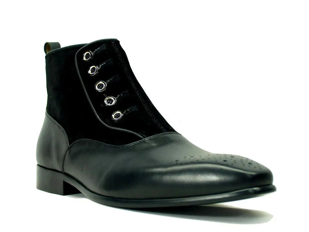 Carrucci Calfskin Button Boot - Luxury Slip-On Leather Shoe