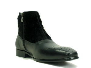 Carrucci Calfskin Button Boot - Luxury Slip-On Leather Shoe